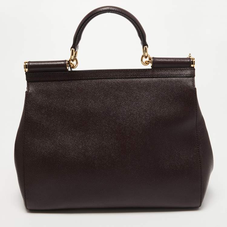Pre Owned Dolce & Gabbana Burgundy Leather Large Miss Sicily Top Handle Bag