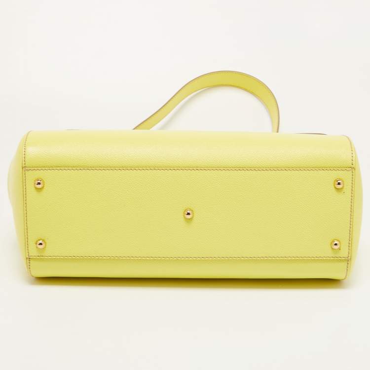 Pre Owned Dolce & Gabbana Lime Yellow Leather Large Miss Sicily Top Handle Bag