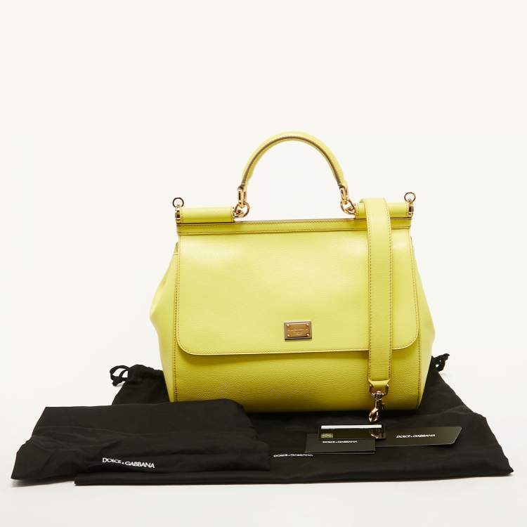 Pre Owned Dolce & Gabbana Lime Yellow Leather Large Miss Sicily Top Handle Bag
