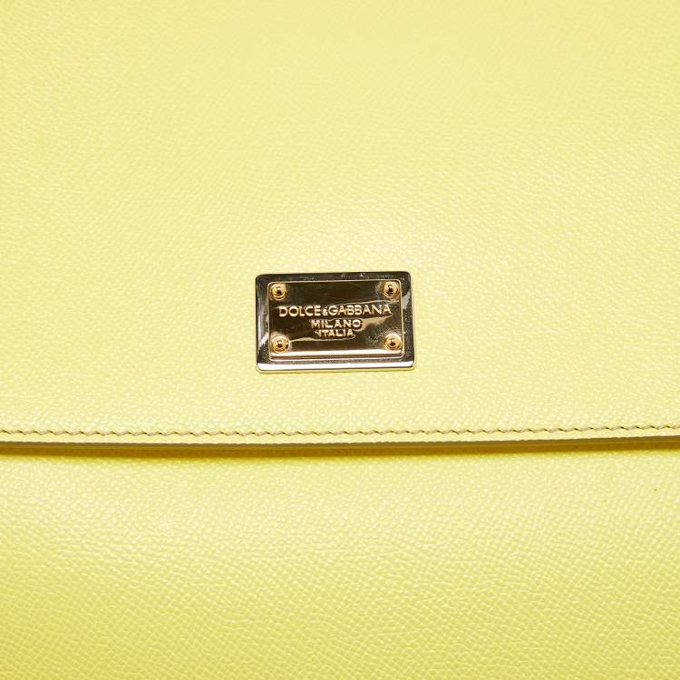 Pre Owned Dolce & Gabbana Lime Yellow Leather Large Miss Sicily Top Handle Bag