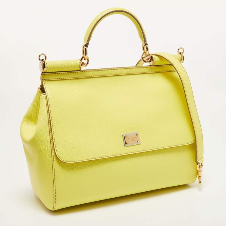 Pre Owned Dolce & Gabbana Lime Yellow Leather Large Miss Sicily Top Handle Bag