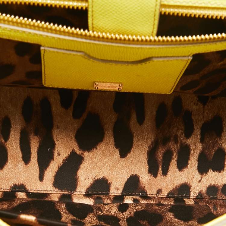 Pre Owned Dolce & Gabbana Lime Yellow Leather Large Miss Sicily Top Handle Bag