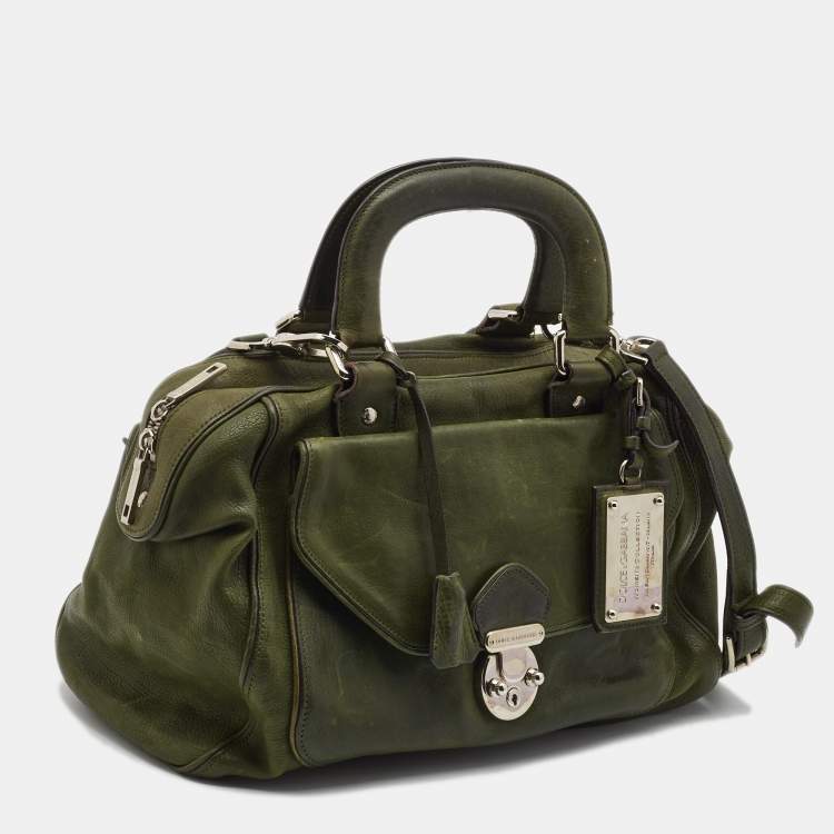 Pre Owned Dolce & Gabbana Olive Green Leather Miss Catch Satchel