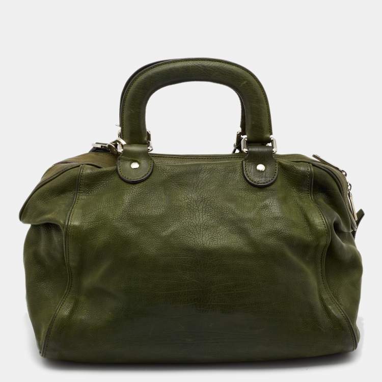 Pre Owned Dolce & Gabbana Olive Green Leather Miss Catch Satchel