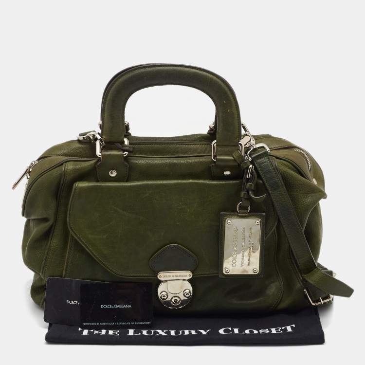 Pre Owned Dolce & Gabbana Olive Green Leather Miss Catch Satchel