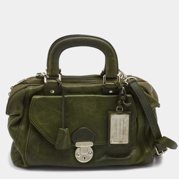 Pre Owned Dolce & Gabbana Olive Green Leather Miss Catch Satchel