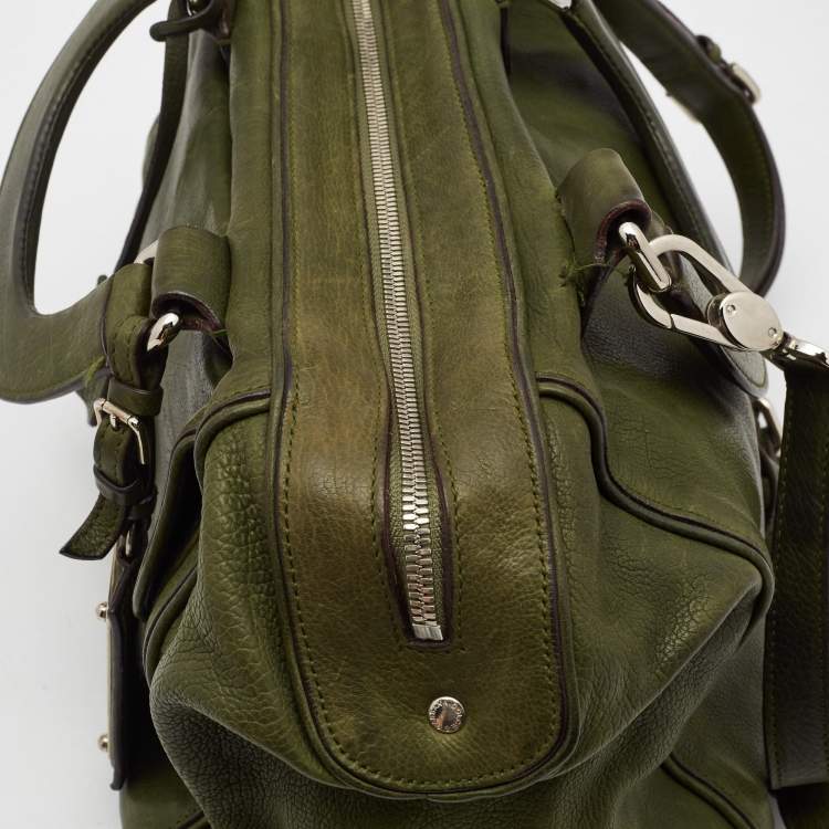 Pre Owned Dolce & Gabbana Olive Green Leather Miss Catch Satchel