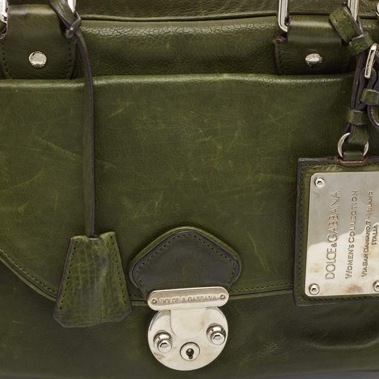 Pre Owned Dolce & Gabbana Olive Green Leather Miss Catch Satchel