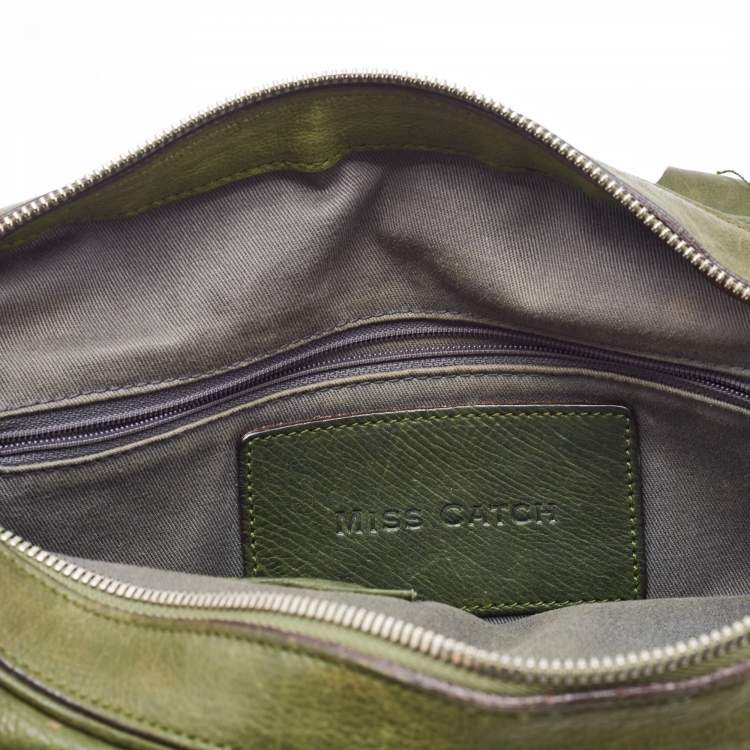 Pre Owned Dolce & Gabbana Olive Green Leather Miss Catch Satchel