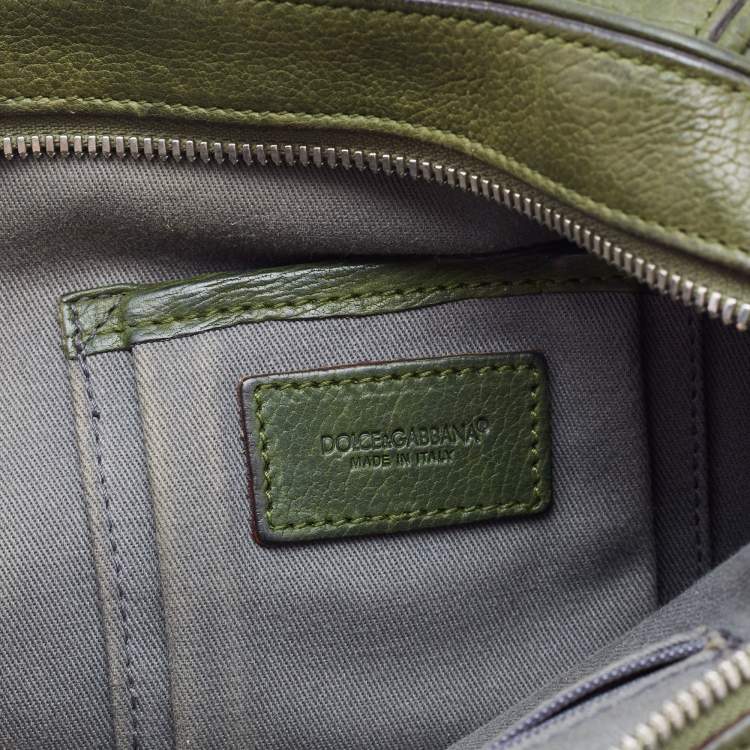 Pre Owned Dolce & Gabbana Olive Green Leather Miss Catch Satchel