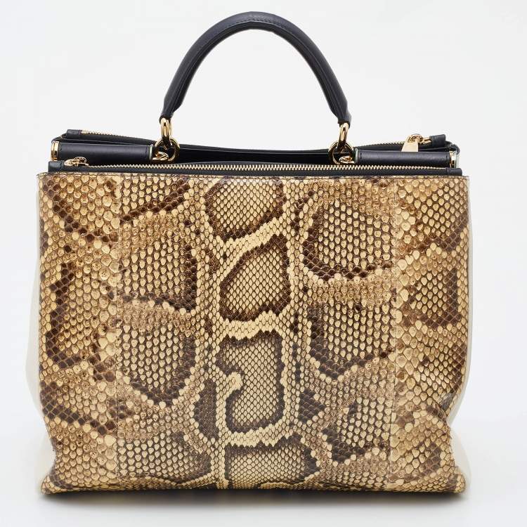Pre Owned Dolce & Gabbana Python and Leather Large Miss Sicily Shopper Tote