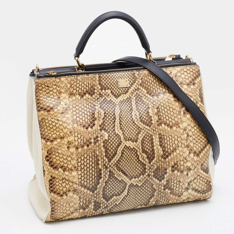 Pre Owned Dolce & Gabbana Python and Leather Large Miss Sicily Shopper Tote
