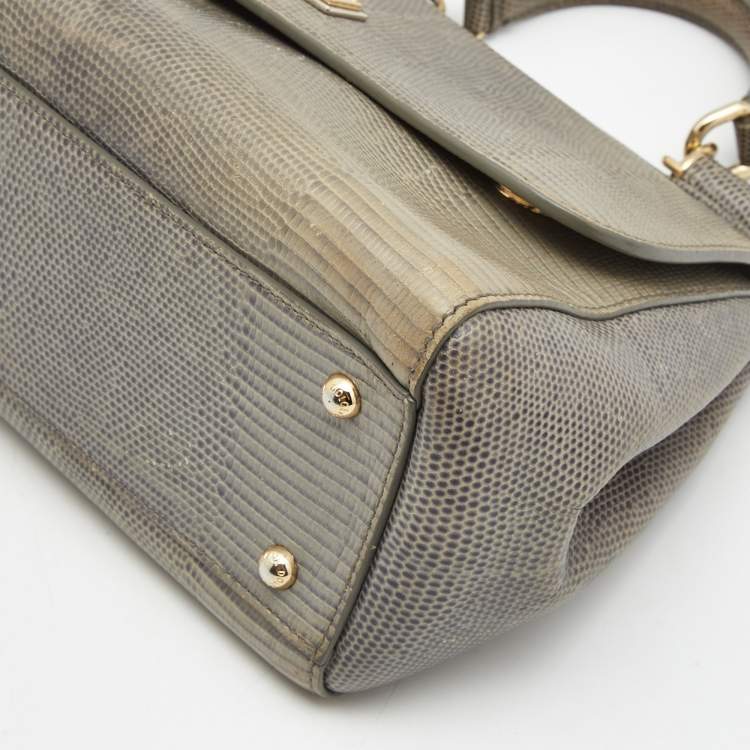 Pre Owned Dolce & Gabbana Grey Lizard Embossed Leather Medium Miss Sicily Top Handle Bag