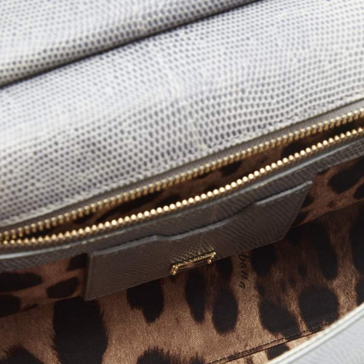 Pre Owned Dolce & Gabbana Grey Lizard Embossed Leather Medium Miss Sicily Top Handle Bag