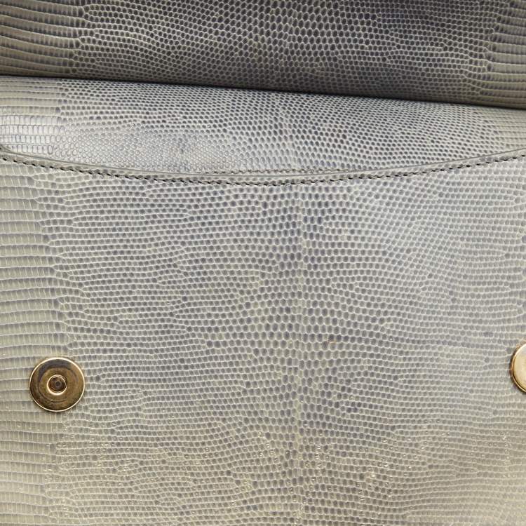 Pre Owned Dolce & Gabbana Grey Lizard Embossed Leather Medium Miss Sicily Top Handle Bag