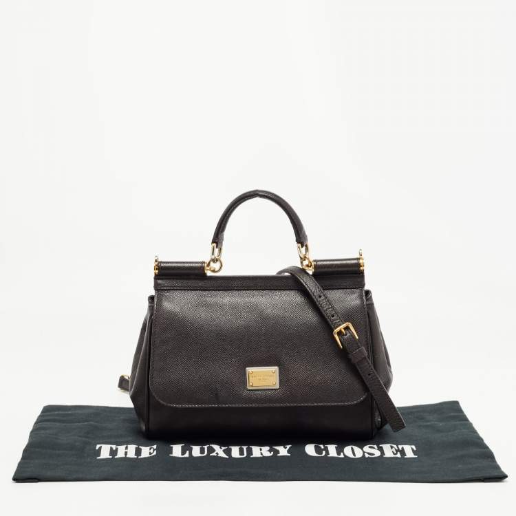 Pre Owned Dolce & Gabbana Dark Brown Leather Medium Miss Sicily Top Handle Bag