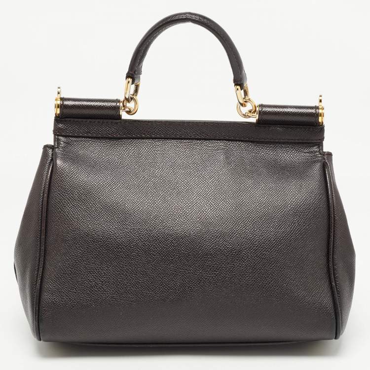 Pre Owned Dolce & Gabbana Dark Brown Leather Medium Miss Sicily Top Handle Bag