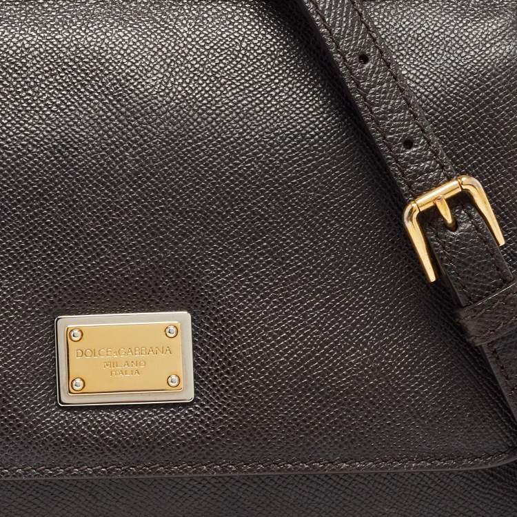Pre Owned Dolce & Gabbana Dark Brown Leather Medium Miss Sicily Top Handle Bag