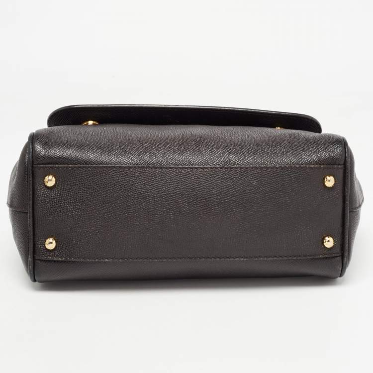 Pre Owned Dolce & Gabbana Dark Brown Leather Medium Miss Sicily Top Handle Bag