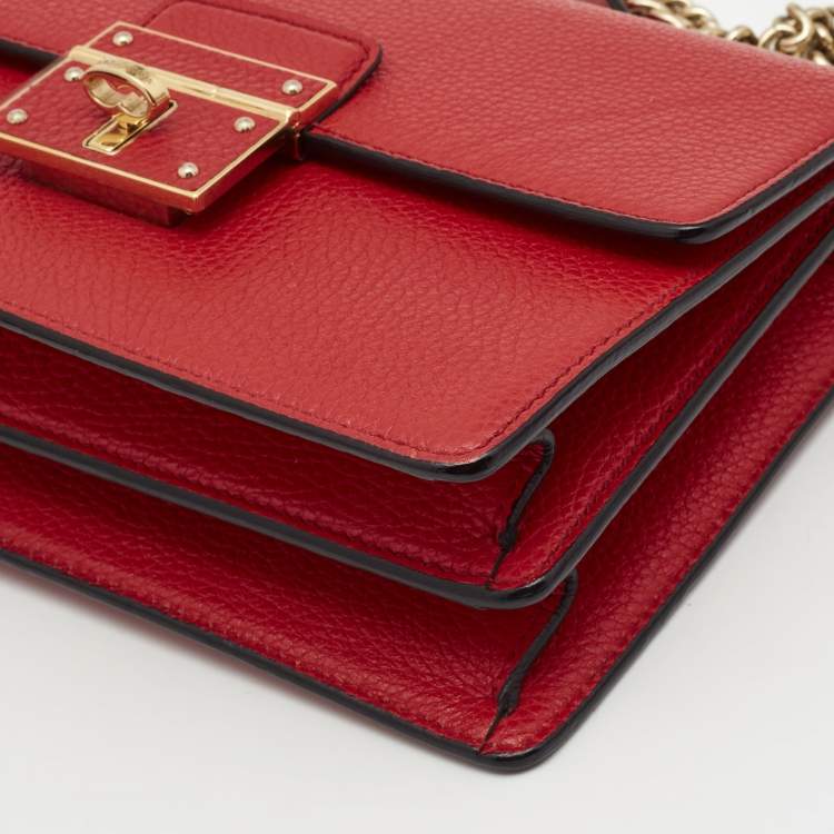 Pre Owned Dolce & Gabbana Red Leather Small Rosalia Shoulder Bag