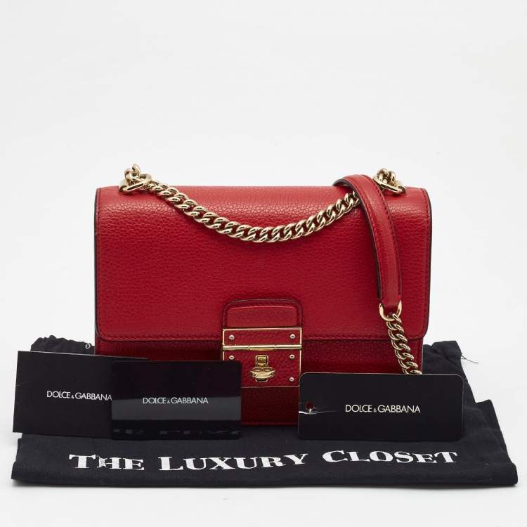 Pre Owned Dolce & Gabbana Red Leather Small Rosalia Shoulder Bag