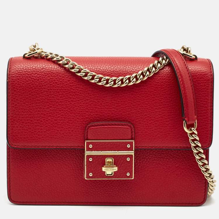 Pre Owned Dolce & Gabbana Red Leather Small Rosalia Shoulder Bag