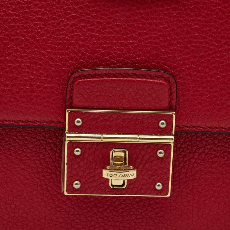 Pre Owned Dolce & Gabbana Red Leather Small Rosalia Shoulder Bag