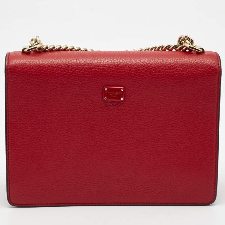 Pre Owned Dolce & Gabbana Red Leather Small Rosalia Shoulder Bag