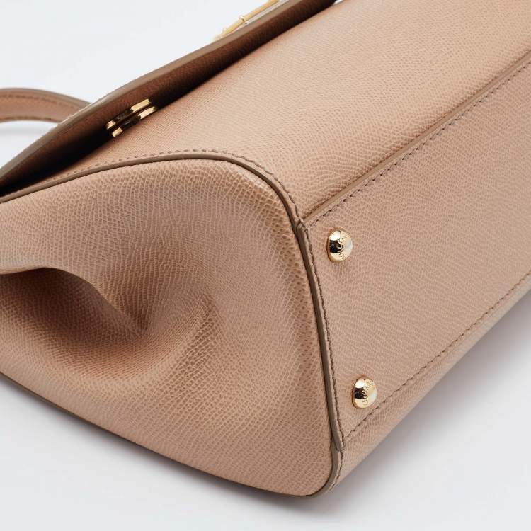 Pre Owned Dolce & Gabbana Beige Leather Medium Miss Sicily Top Handle Bag