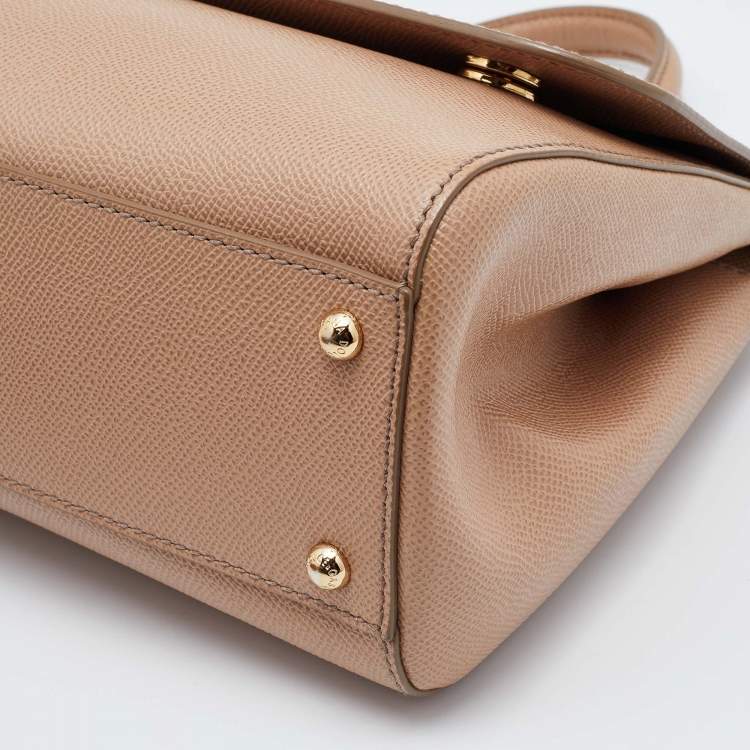 Pre Owned Dolce & Gabbana Beige Leather Medium Miss Sicily Top Handle Bag