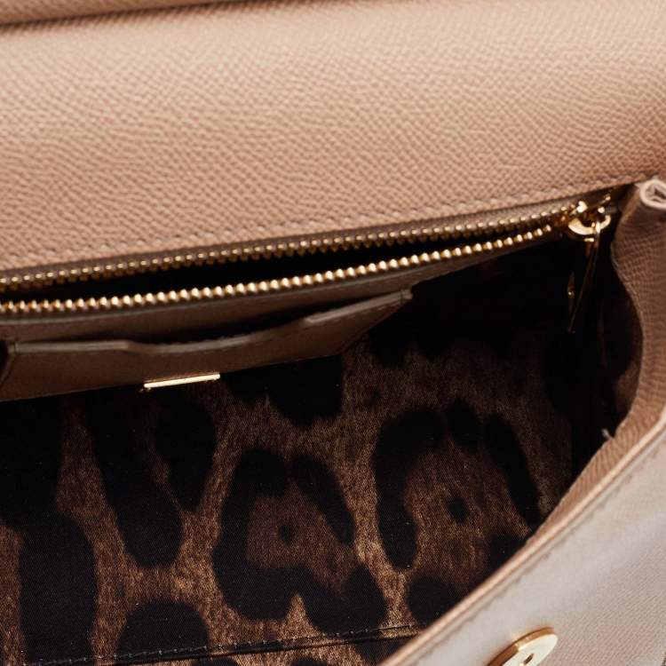 Pre Owned Dolce & Gabbana Beige Leather Medium Miss Sicily Top Handle Bag