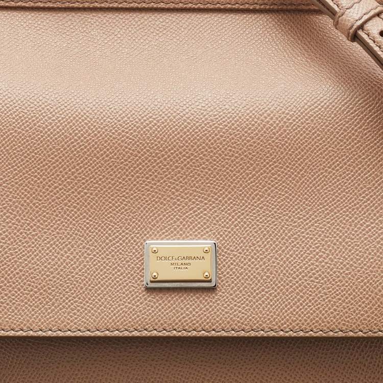 Pre Owned Dolce & Gabbana Beige Leather Medium Miss Sicily Top Handle Bag