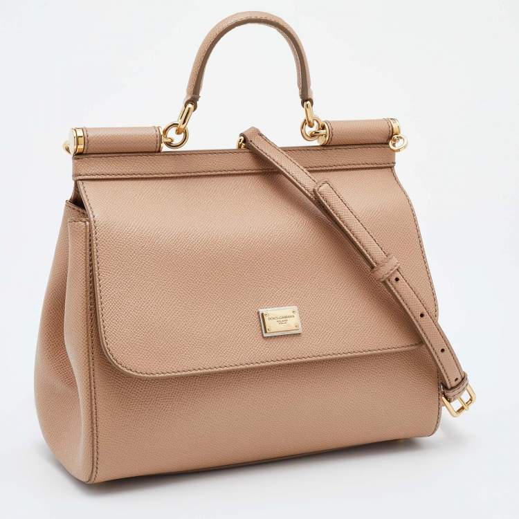 Pre Owned Dolce & Gabbana Beige Leather Medium Miss Sicily Top Handle Bag