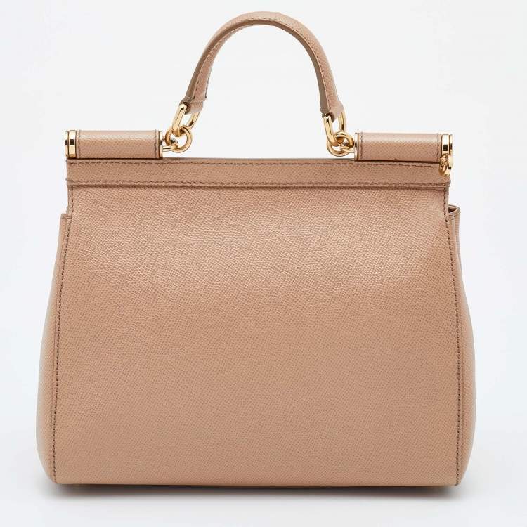 Pre Owned Dolce & Gabbana Beige Leather Medium Miss Sicily Top Handle Bag