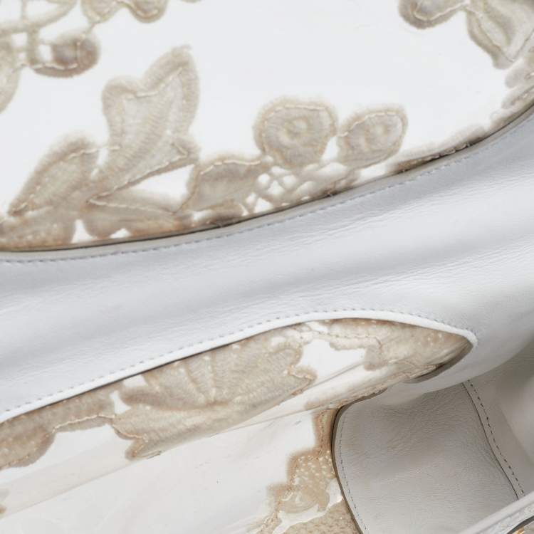 Pre Owned Dolce & Gabbana White PVC, Lace and Python Miss Sicily Top Handle Bag