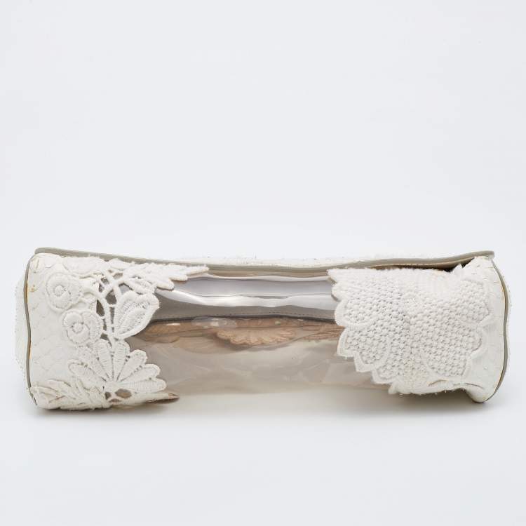Pre Owned Dolce & Gabbana White PVC, Lace and Python Miss Sicily Top Handle Bag