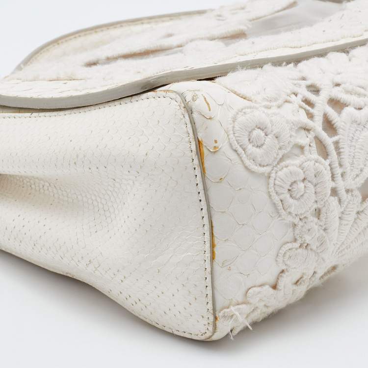Pre Owned Dolce & Gabbana White PVC, Lace and Python Miss Sicily Top Handle Bag