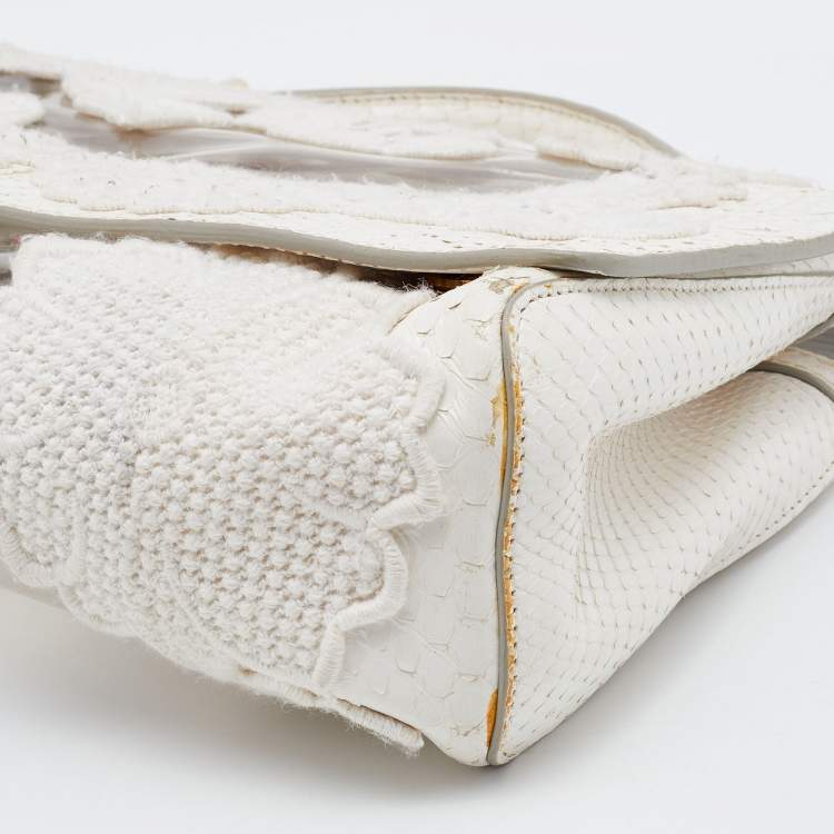 Pre Owned Dolce & Gabbana White PVC, Lace and Python Miss Sicily Top Handle Bag