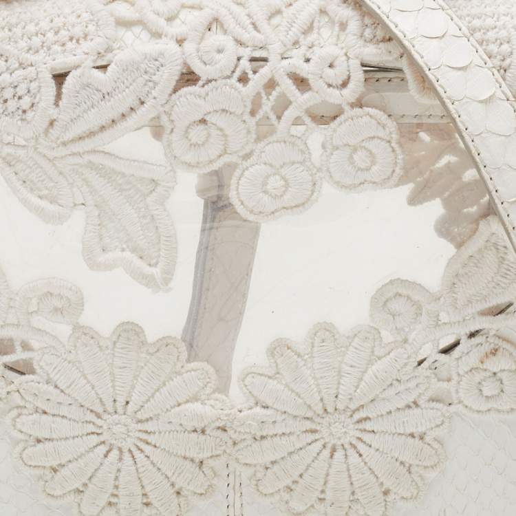 Pre Owned Dolce & Gabbana White PVC, Lace and Python Miss Sicily Top Handle Bag