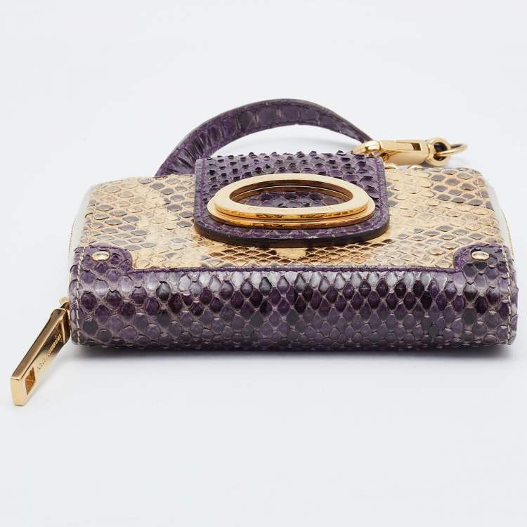 Pre Owned Dolce & Gabbana Beige/Purple Python Chain Coin Purse