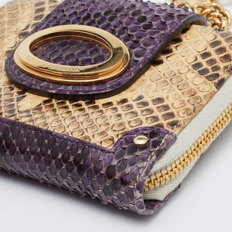 Pre Owned Dolce & Gabbana Beige/Purple Python Chain Coin Purse