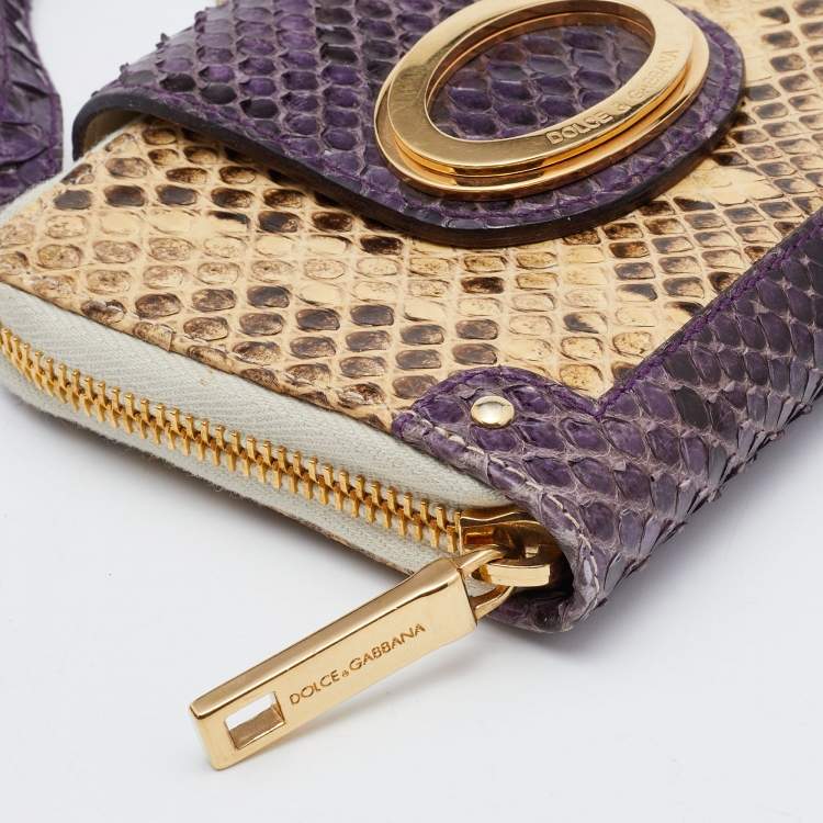 Pre Owned Dolce & Gabbana Beige/Purple Python Chain Coin Purse