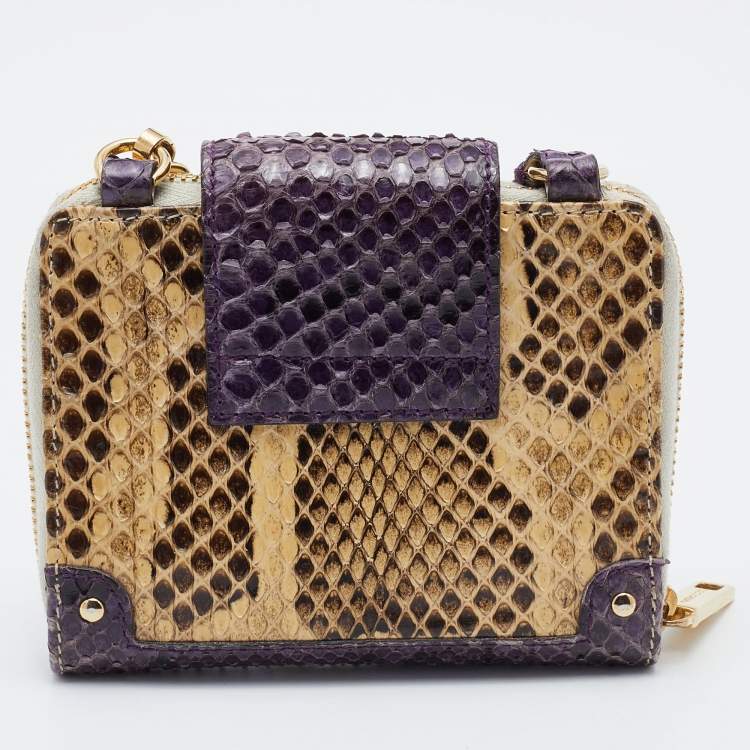 Pre Owned Dolce & Gabbana Beige/Purple Python Chain Coin Purse