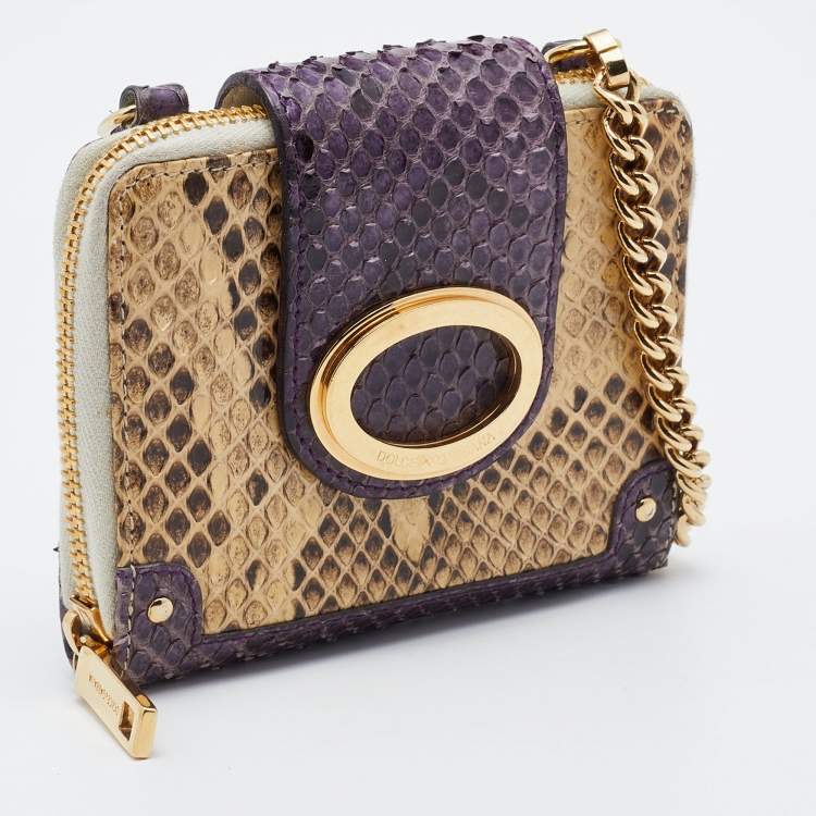 Pre Owned Dolce & Gabbana Beige/Purple Python Chain Coin Purse