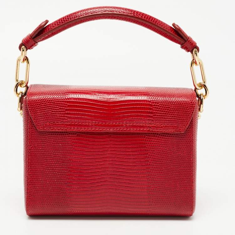 Pre Owned Dolce & Gabbana Red Lizard Embossed Leather DG Millennials Top Handle Bag