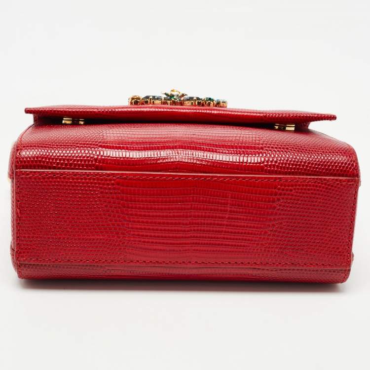 Pre Owned Dolce & Gabbana Red Lizard Embossed Leather DG Millennials Top Handle Bag