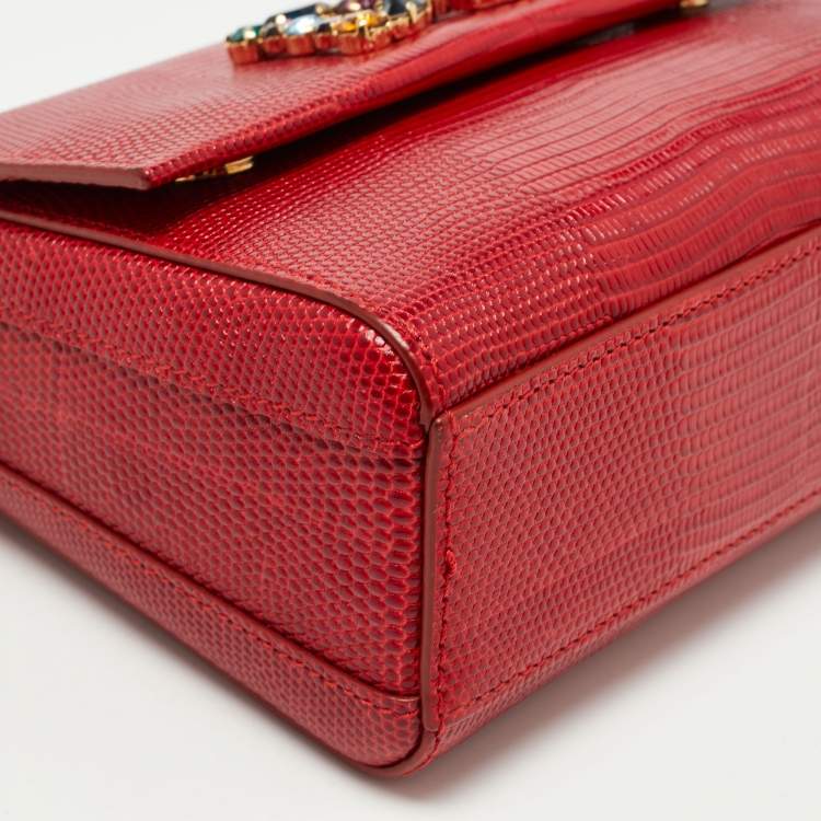 Pre Owned Dolce & Gabbana Red Lizard Embossed Leather DG Millennials Top Handle Bag