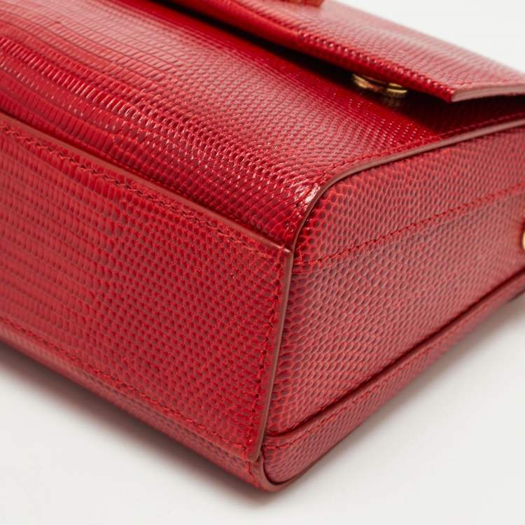 Pre Owned Dolce & Gabbana Red Lizard Embossed Leather DG Millennials Top Handle Bag