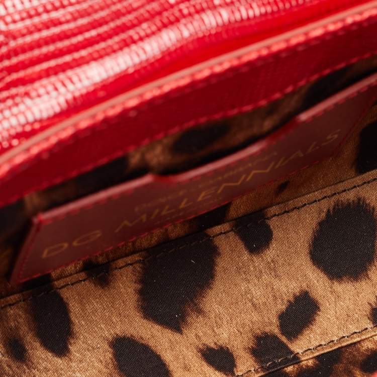 Pre Owned Dolce & Gabbana Red Lizard Embossed Leather DG Millennials Top Handle Bag