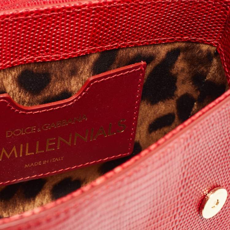 Pre Owned Dolce & Gabbana Red Lizard Embossed Leather DG Millennials Top Handle Bag